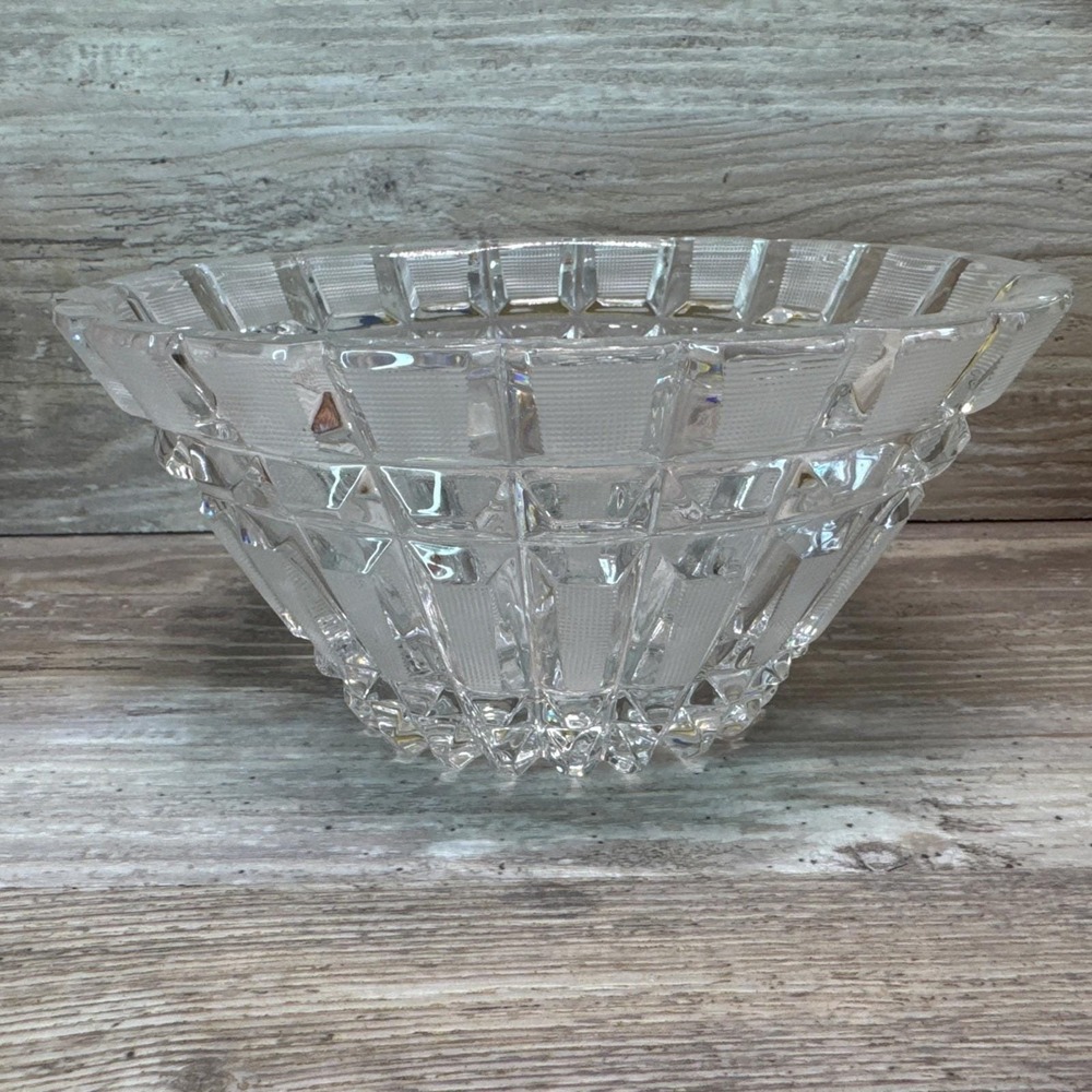 Vintage 1930's BannerLife 24% Lead Crystal Oval Bowl Brilliant File Cut Panels